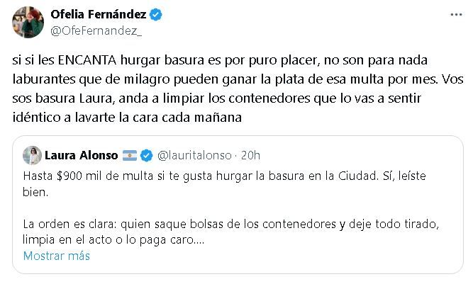 Ofelia Fernández cruzó a Laura Alonso en Twitter
