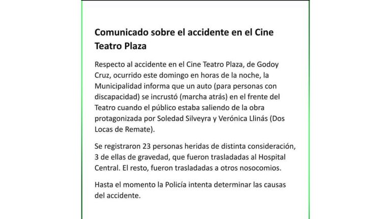 Comunicado accidente Godoy Cruz