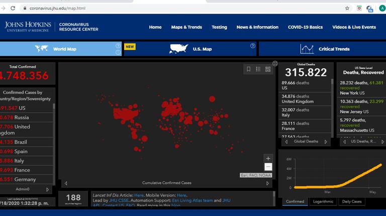 Mapa real del Coronavirus del Centro Johns Hopkins