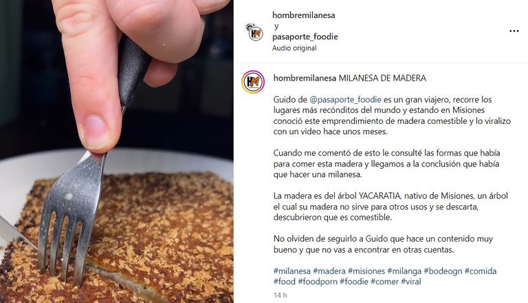 Un influencer cocina una milanesa de madera