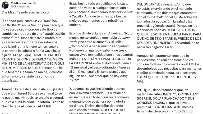 Tuit de Cristina Kirchner contra Javier Milei 20250211