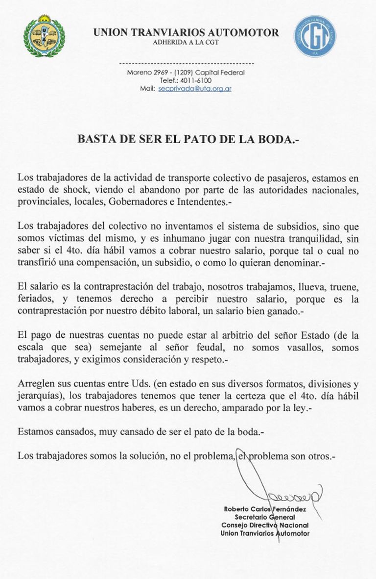 Comunicado UTA
