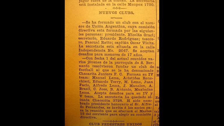 Anuncio de la fundación del club, diario La Argentina.