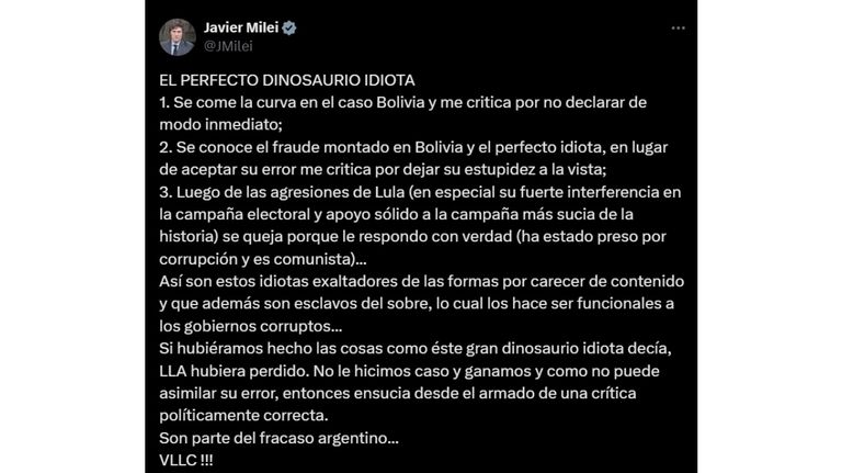 Tweet de Javier Milei