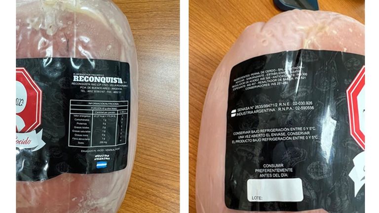 Jamón cocido con el rótulo “Frigorífico Reconquista S.A.