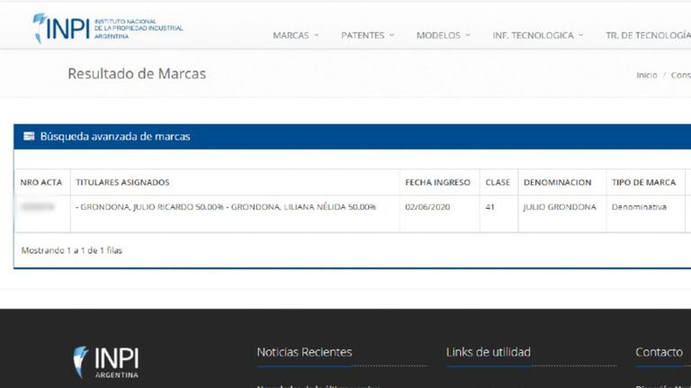 Pedido de marca para la denominación Julio Grondona