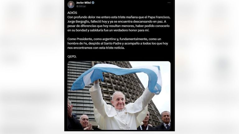 Tweet Milei duelo nacional francisco