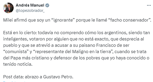 Tweet de AMLO