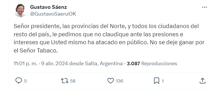Gustavo Sáenz contra Milei