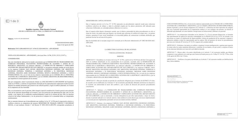 Conciliacion obligatoria por el conflicto de aceiteros