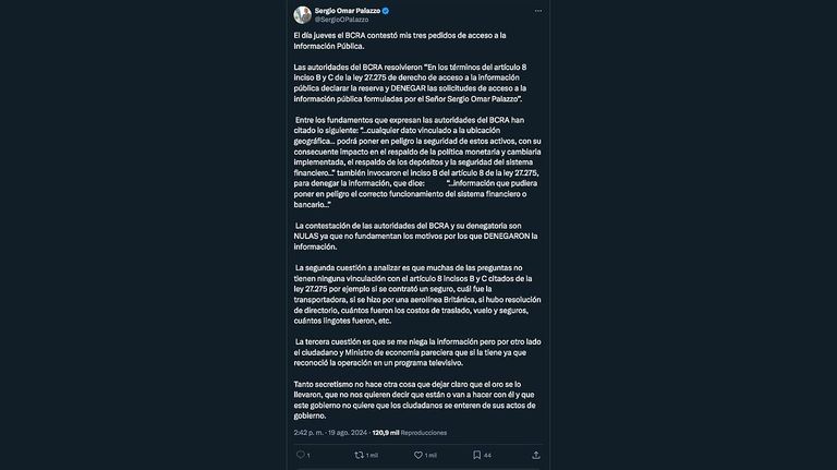 Mensaje de Sergio Omar Palazzo