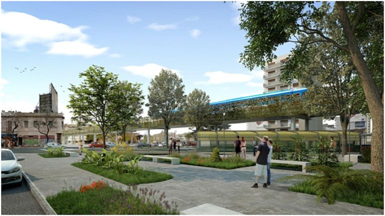 Obras del viaducto elevado del Ferrocarril San Martín.