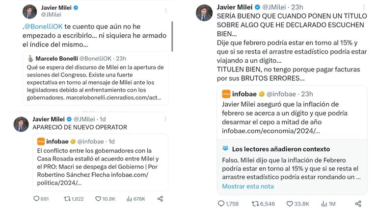 Tweets de Javier Milei