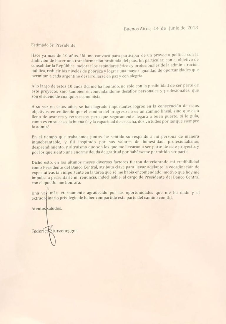texto carta renuncia sturzenegger 20180614
