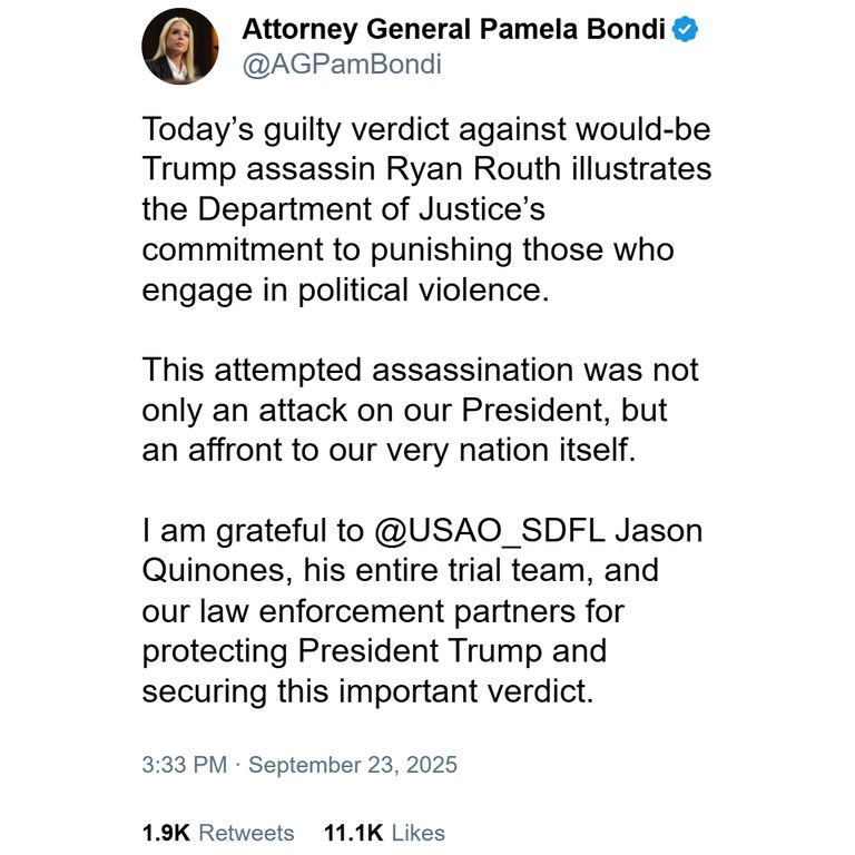 Pam Bondi sobre la condena que recibió el hombre que atentó contra Trump