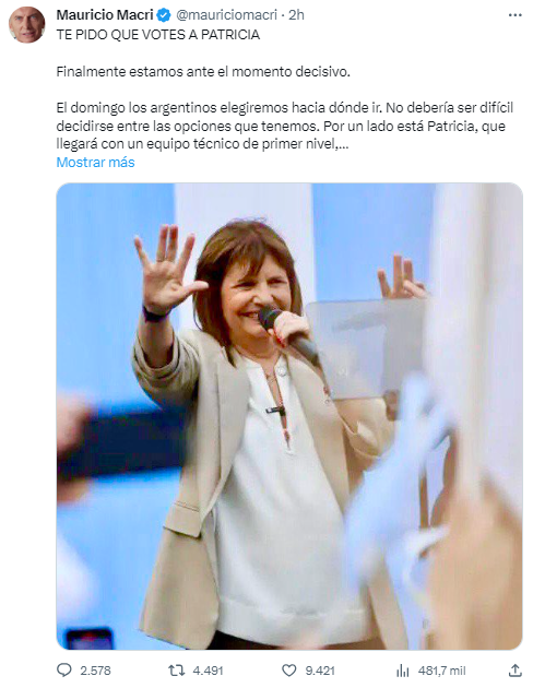 te pido que vote a patricia, mauricio macri