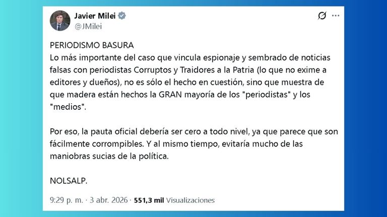 El presidente Javier Milei catalogó al periodismo como 'basura'