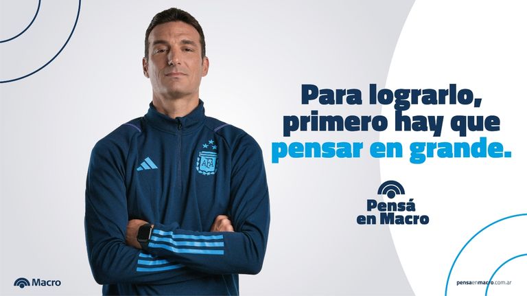 20230912 Lionel Scaloni y Pablo Aimar en una publicidad de Banco Macro.