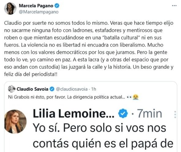 Marcela Pagano le responde a Claudio Savoia
