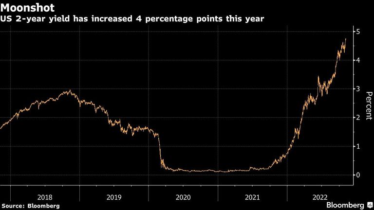 US 2-year yield has increased 4 percentage points this year