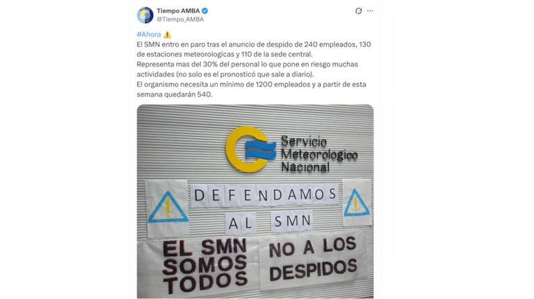 El SMN entro en paro tras el anuncio de despido de 240 empleados, 130 de estaciones meteorologicas y 110 de la sede central 20260407