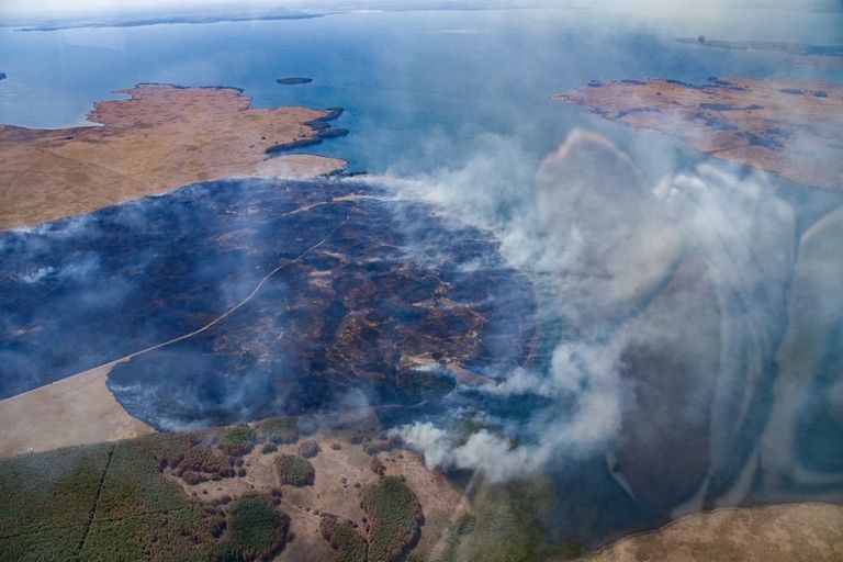 Una vista aérea de los incendios en Corrientes.