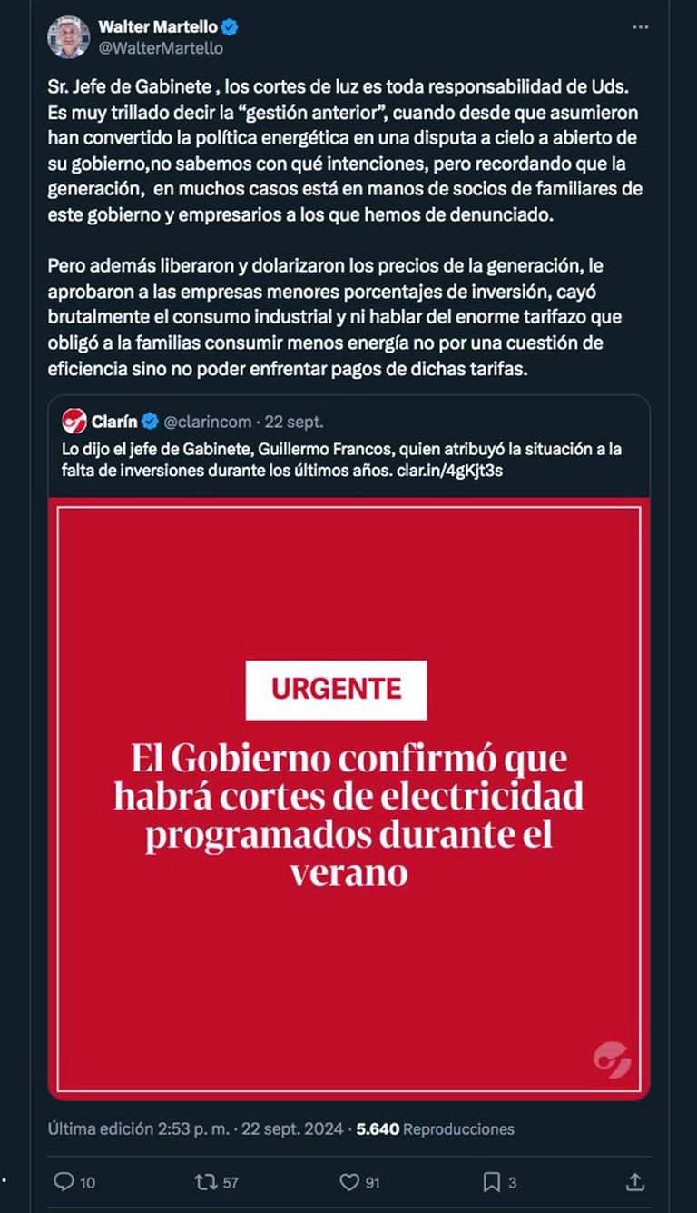 Mensajes por cortes de luz