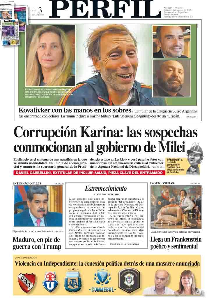 La tapa del Diario PERFIL del sábado 23 de agosto de 2025