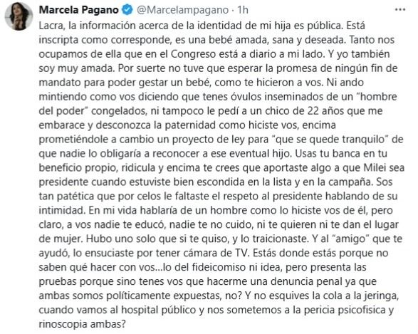 El posteo completo de Marcela Pagano contra Lilia Lemoine