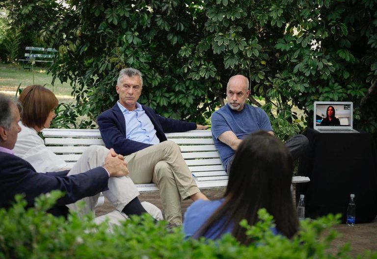 Bullrich, Macri, Larreta y Vidal desde el zoom, en la reunión de la cúpula del PRO.