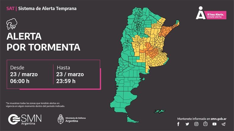 Alertas del Servicio Meteorológico Nacional 20220323