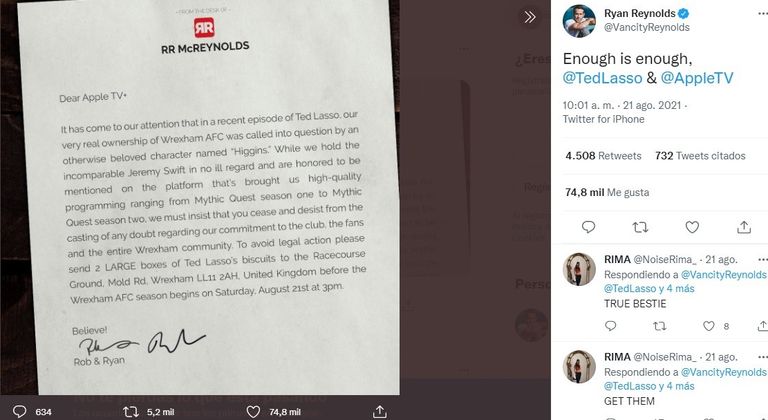 Tuit de Ryan Reynolds