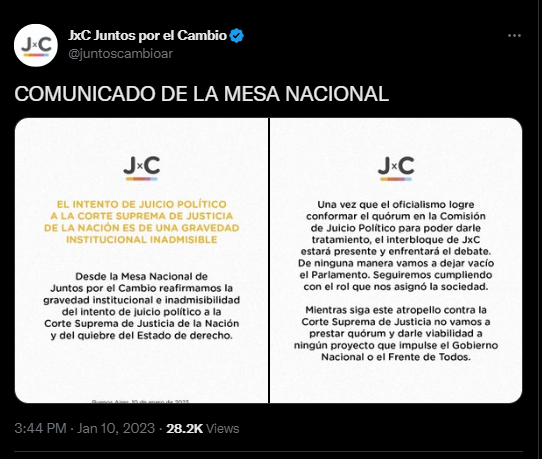 Comunicado de Juntos por el Cambio