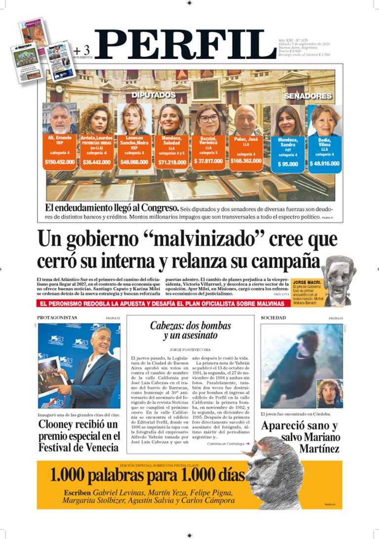 La tapa de Diario PERFIL del sábado 5 de septiembre de 2026