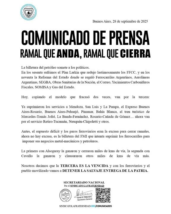 El sindicato Ferroviario 28092025