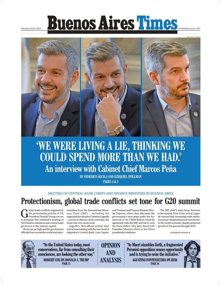 La tapa de Buenos Aires Times de este sábado.