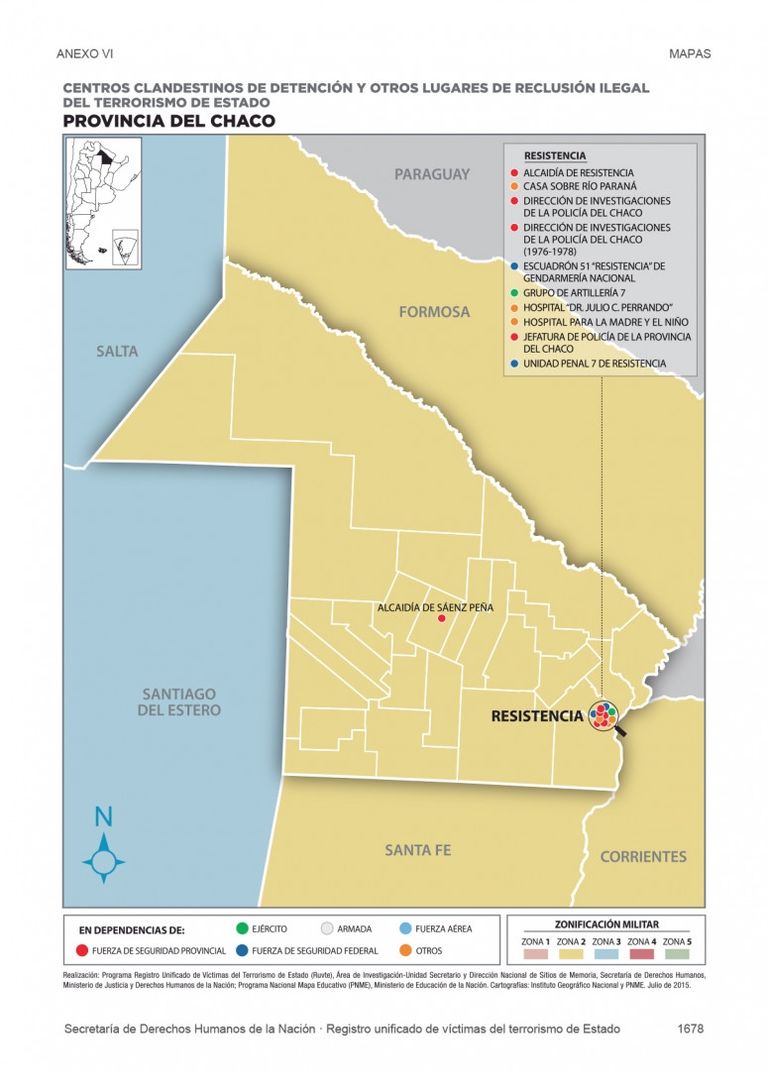 Mapa oficial del Archivo Nacional de la Memoria que identifica centros clandestinos de detención