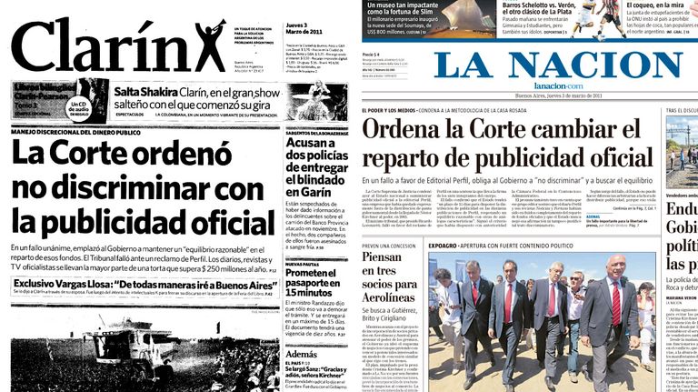 La sentencia de la Corte Suprema fue título de tapa de Clarín y La Nación.