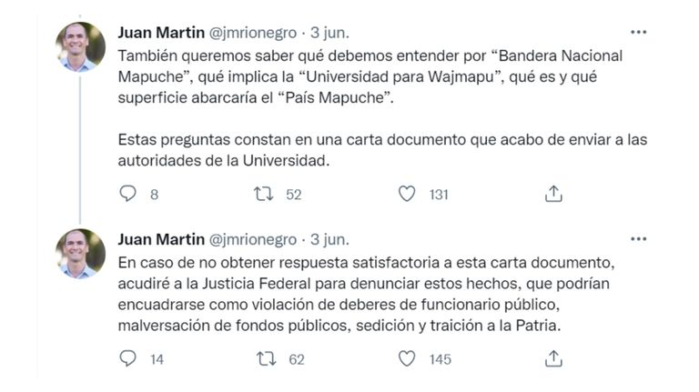 Tweet Juan Martin mapuches