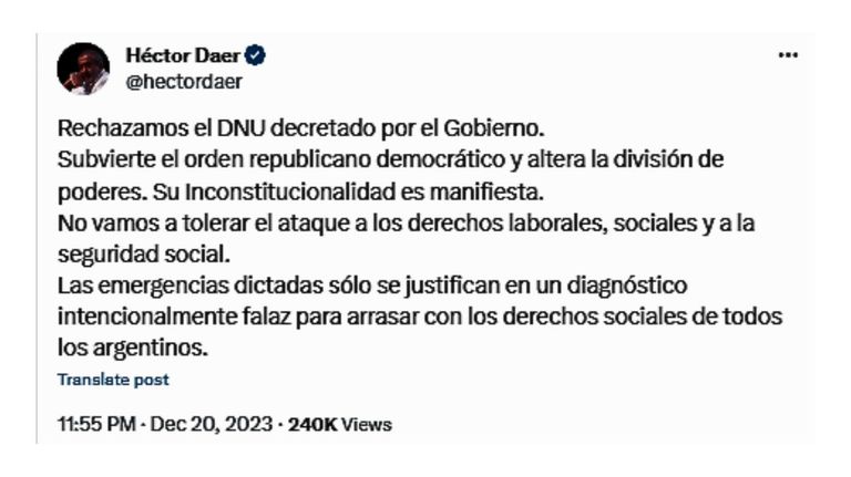 Tuit de Héctor Daer 20231221