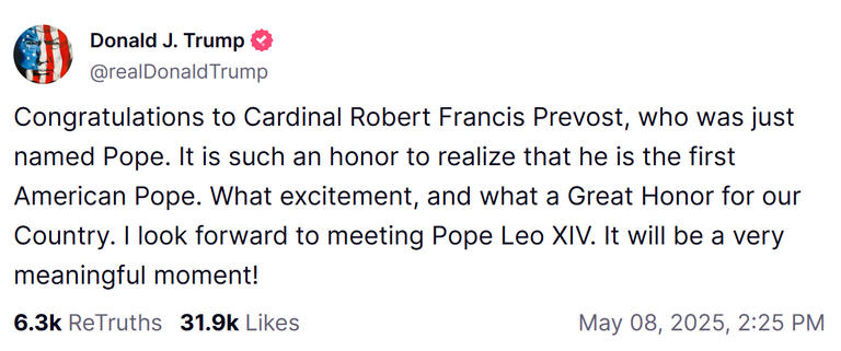 Mensaje Donald Trump León XIV
