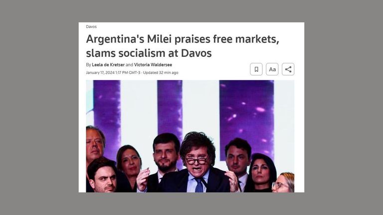 titulares de la prensa por el discurso de Milei en Davos