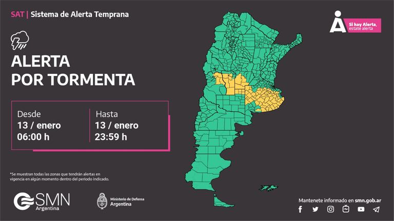 20230113 Alerta amarilla del Servicio Meteorológico Nacional (SMN)