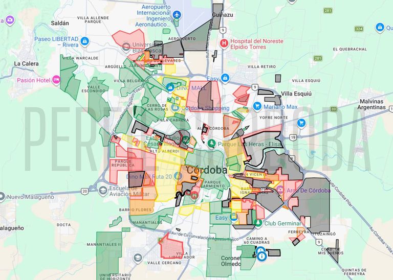 Mapa de Córdoba con zonas inseguras según los deliverys