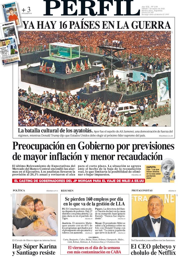 La tapa del Diario PERFIL del sábado 7 de marzo de 2026