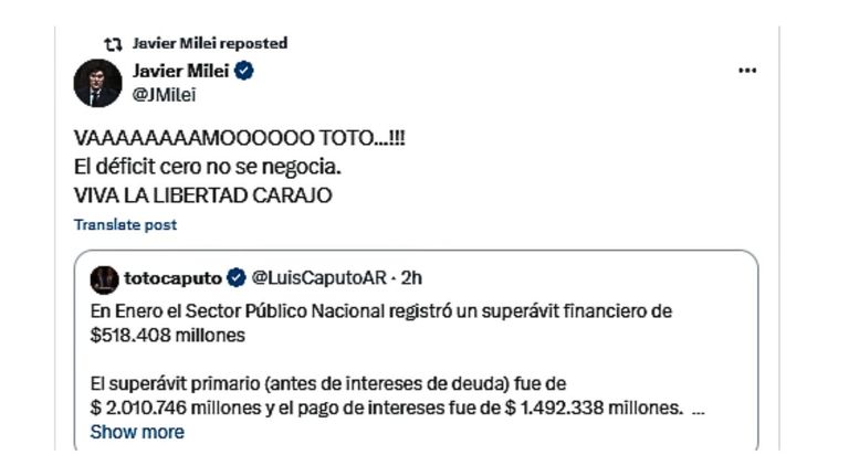 Javier Milei déficit cero 20240216