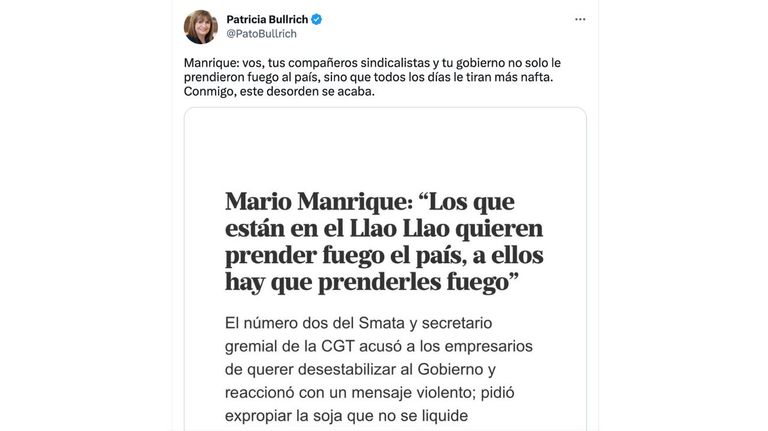 Tweet Patricia Bullrich