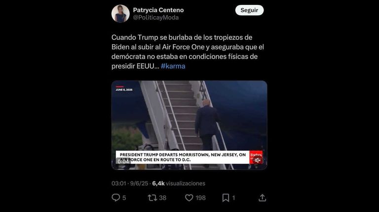 Donald Trump de 78 años, casi se cae al abordar un avión 20250609