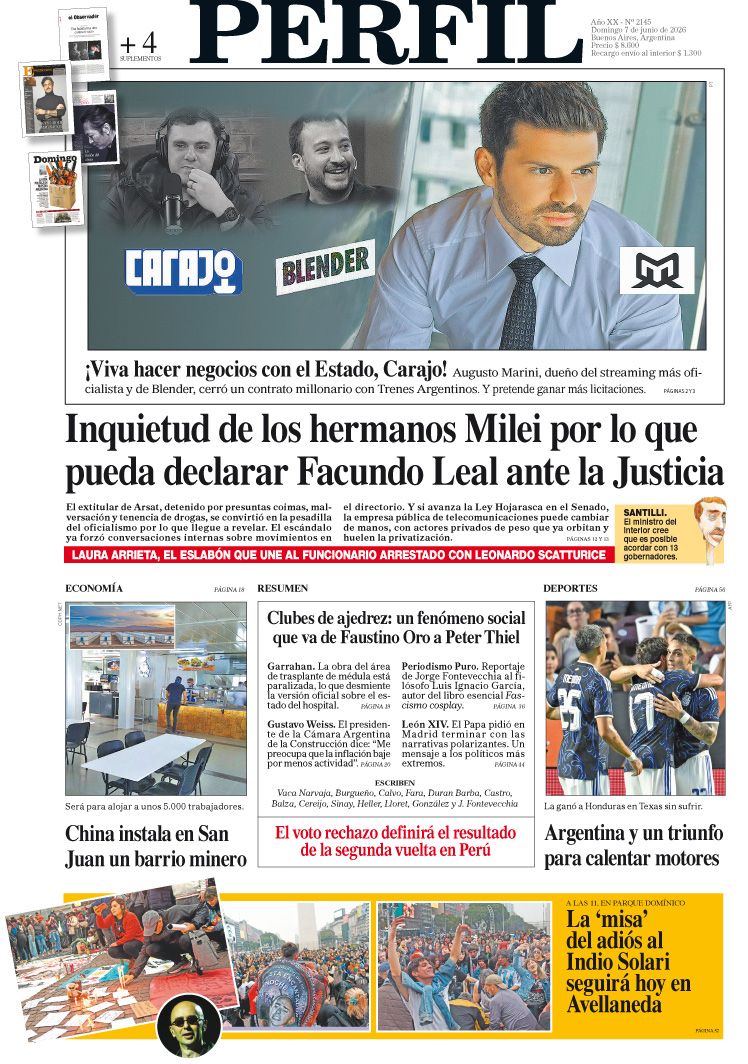 La tapa del Diario PERFIL del domingo 7 de junio de 2026