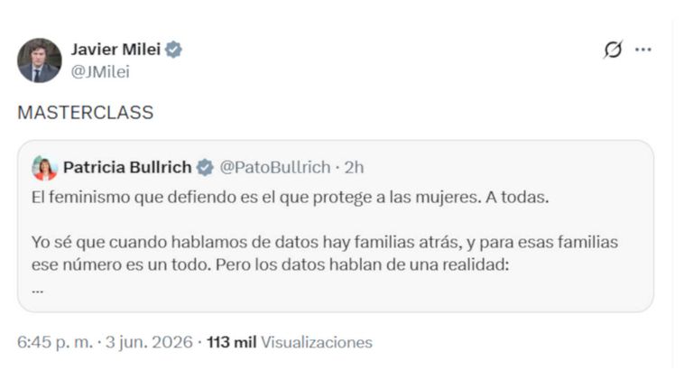 Javier Milei y Bullrich X 03062026
